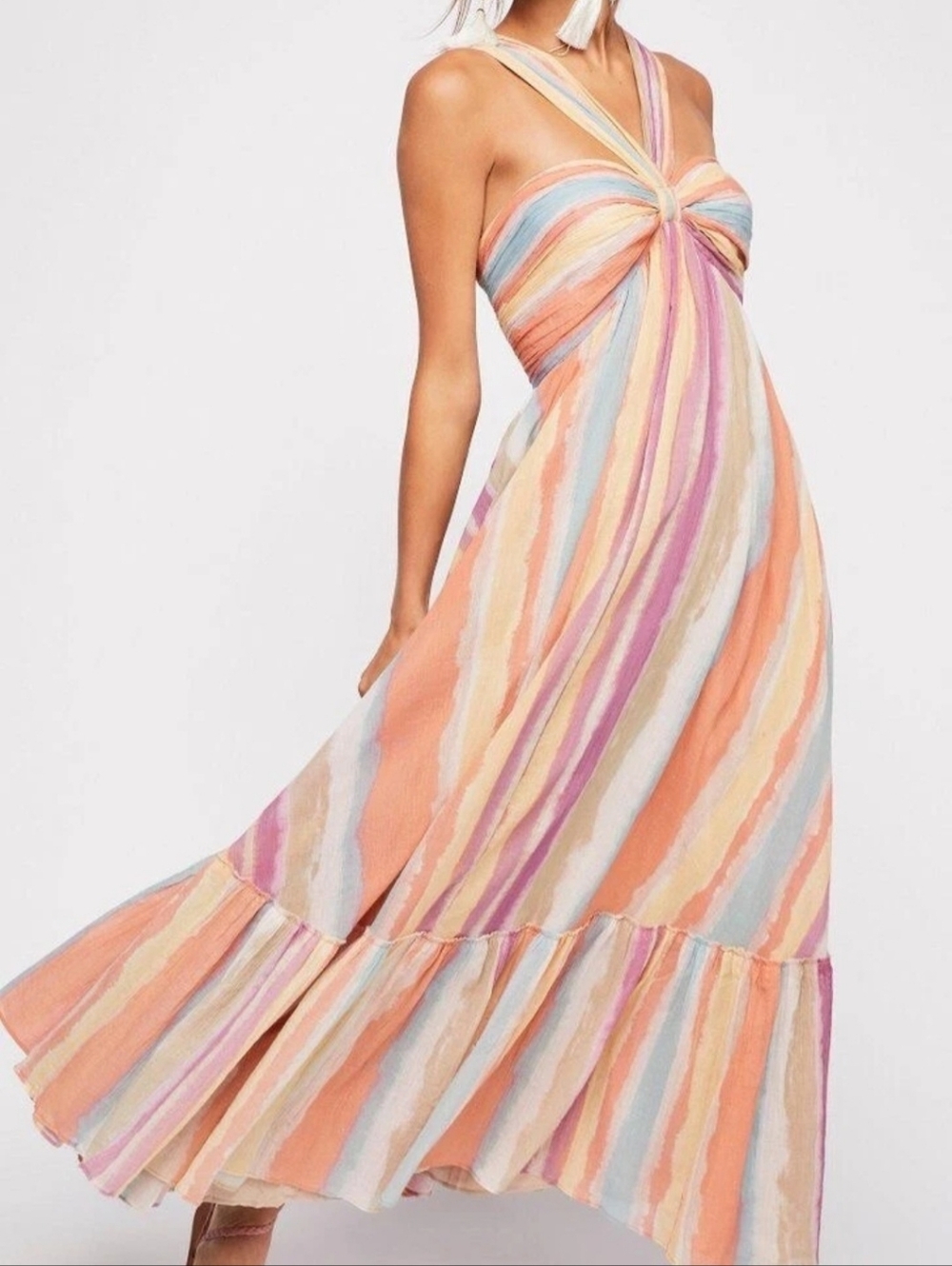 Free People Tropical Sunrise Cotton Halter Maxi Dress